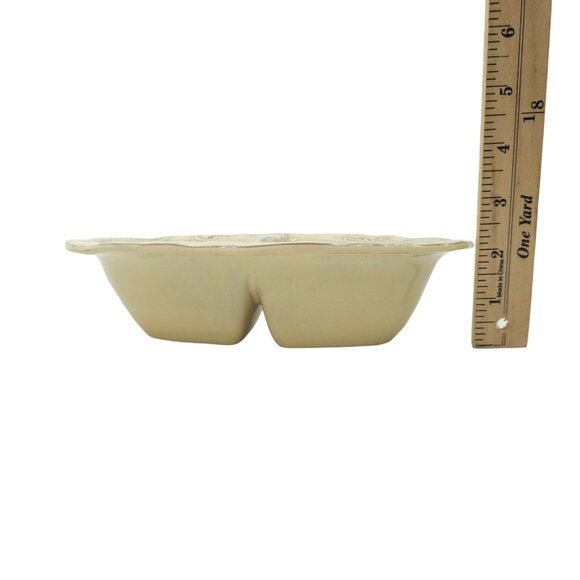 Vietri Bellezza Buttercream Divided Serving Bowl 8.75" Oval Dish Italy Embossed - Picture 9 of 14